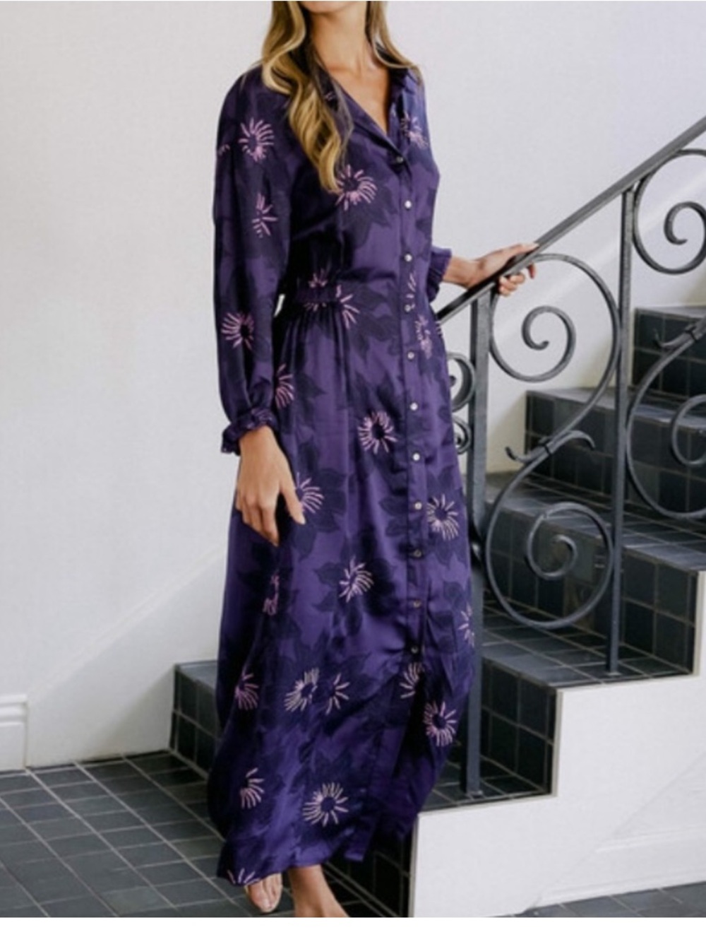 Omika Simone Long Sleeve Slit Maxi Shirt Dress - Mara Midnight Purple XS